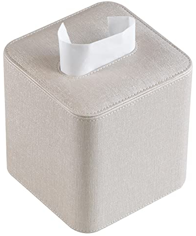 MEIBOOCH Taschentuchbox-Abdeckung aus PU-Leder mit Magnetverschluss, quadratischer Taschentuchbox-Halter mit abgerundeten Kanten Design (beige, quadratisch)