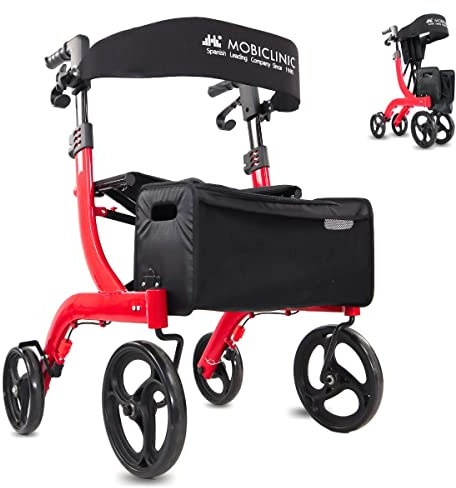 Mobiclinic® pro, Rollator, Mit einer hand zusammenklappbar, Große räder, Doppeltes bremssystem, Invicto, Geländegängig, Großer korb, Gepolsterter sitz und rückenlehne, Höhenverstellbar, Gehhilfe
