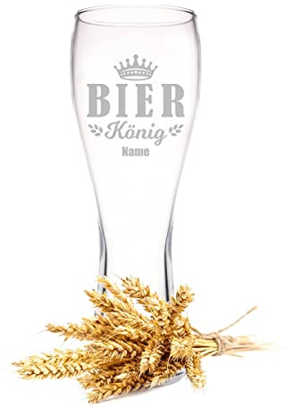 Leonardo Weizenglas mit Gravur - Bierkönig V2 - Personalisiert mit Namen & Jahr - Für Männer Papa als Geburtstagsgeschenk - Geschenke für Sie & Ihn zum Geburtstag