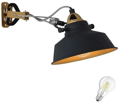 Vintage Bettleuchte Klemmbar Schwarz/Gold – Verstellbare Nachttischlampe mit Flexiblem Gelenkarm, LED Geeignet, Retro Design für Bett, Nachttisch, Arbeitszimmer, Beistelltisch, Leselampe