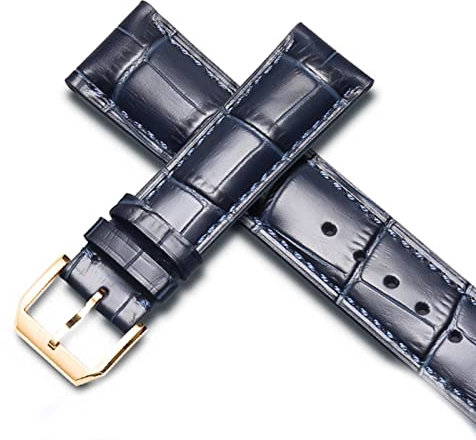 BONOOL Uhrenarmband für IWC-Fliegeruhren Portofino PORTUGIESER Herrenarmband-Uhrenzubehör Echtleder-Uhrenarmband Uhrengürtelkette (Farbe: Blau-Gold-Verschluss1, Größe: 20 mm)