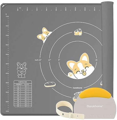 Ourokhome Silicone Baking Mat Sheet and Pastry Dough Cutter, 0.5 Inch Thick 32 X 24 BPA free Silicone Rolling Mat, Non-Stick and Anti-Slip, Dishwasher Safe (Gray)
