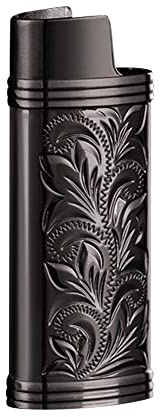 Surakey Custodia vintage per accendini in metallo con incisione retrò per accendini mini BIC, supporto per accendini riutilizzabili, custodia per accendini portatile per viaggi all'aperto
