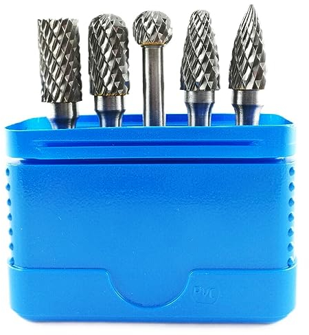 WRS Hartmetall-Frässtifte Satz mit Universal-Kreuzverzahnung, Industriequalität, 5-tlg., in ROSE-Kunststoffbox, Größe: 10,0 mm Kopf-Ø, 5-tlg.