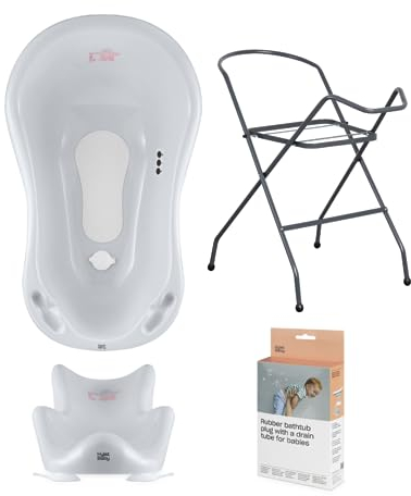Hylat Baby Set: Stabile Babybadewanne mit Thermometer, Gestell, Badesitz und Abfluss - stabil und bequem - ideale Lösung für die tolle Badeerlebnisse
