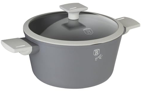 Berlinger Haus Cocotte en aluminium 24 cm, revêtement marbre durable, construction en aluminium, passe au lave-vaisselle, plat anti-adhésif pour plaques à gaz, induction et vitrocéramique