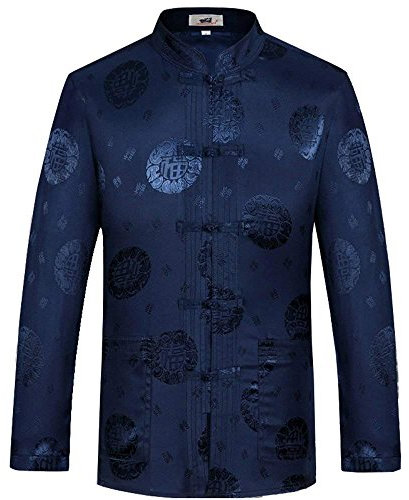 Rubruan Veste chinoise pour homme Style Tangzhuang - Costume traditionnel Tangzhuang - Vêtement d'arts martiaux - Kung Fu Tai Chi - Manches longues - Tenue uniforme pour homme - Brocart, bleu, XXL