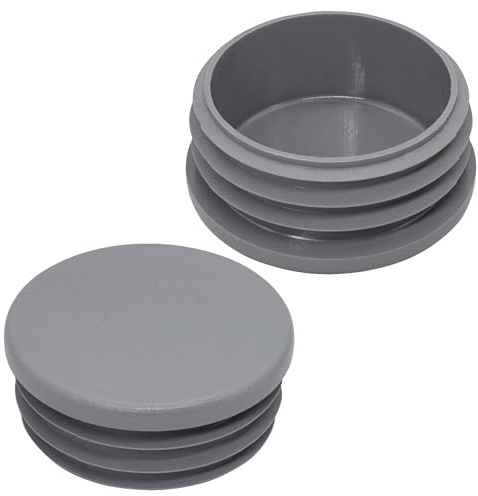 SKIR'CO (4 pcs) Round Tube Inserts 2, Fence Post Plugs, Grey Plastic Tube End Caps, Pipe Plugs, Grey RAL 7040