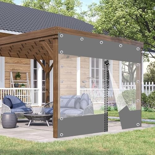 Gazebo Grey Transparent Tarpaulin Side Panels,Outdoor Pvc Clear Waterproof Tarp Curtains With Zip,Garden Pergola Porch Carport Weatherproof Partition Curtains,With Grommets,L×H-1.2×1.8m(3.9*5.9ft)
