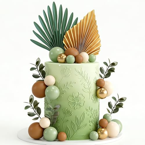 Lot de 36 boules de décoration de gâteau en feuilles de palmier pour anniversaire, mariage, fête prénatale, fête (orange et rose)