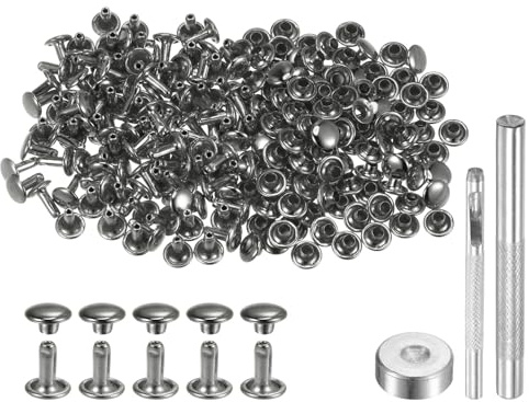 QUARKZMAN 100 Ensembles de Rivets en Cuir 8 x 7mm Rivets à double capuchon en métal, boutons-pression, attaches avec 3 outils de réglage, rivets pour artisanat du cuir, bricolage, bronze