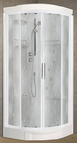 Novellini New Holiday R90 Hammam 90 x 90 cm Cabine de douche multifonction semi-circulaire 2 portes coulissantes angle mitigeur thermostatique verre Aqua profil blanc hydromassage Sauna tige haute
