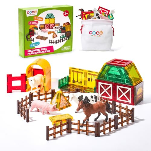 COCO&Friends Costruzioni Magnetiche per Bambini 3 Anni, 45 Pezzi Blocchi Magnetici per Bambino con Animali, Costruzioni Giocattolo Magnetiche Educativi Calamite Montessori per Bambini 2 3 4 5 Anni