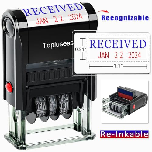 Toplusesse Received Stamp with Date Self-Inking Office Rubber Received Date Stamp for Business 12-Year Band Blue Ink & Red Ink 2024