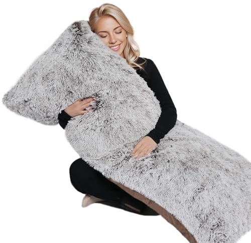 ZonLi Fluffy Body Pillow, Full Body Pillows for Adults, Long Pillow for Sleeping with Removable Cover and Adjustable Filling for Side Sleeper & Pregnancy, Large and Firm, Machine Washable (Coffee)