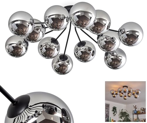 HOFSTEIN Ceiling lamp Gastor, Ceiling lamp Made of Metal/Glass in Black/Chrome/Smoke Colours, luminaire in a Modern Retro/Vintage Design with Glass Shades (Ø 15 cm), 12 x E14, Without Light Source