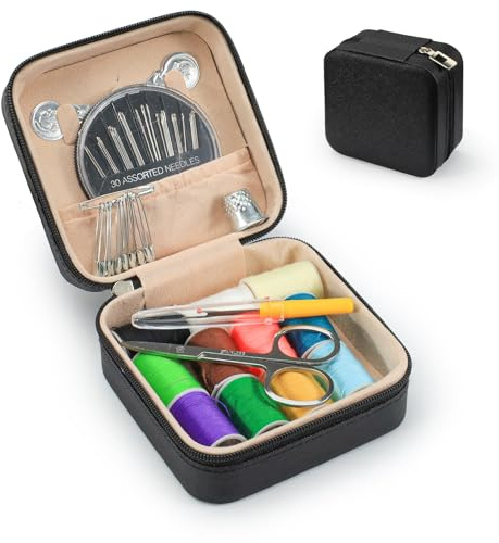 LELE LIFE Mini-Reise-Nähset, Lederetui, kleines Nähset für Erwachsene und Anfänger, Basisnadel- und Fadenset für Notfall-Handnäh-Reparaturbedarf (Schwarz)
