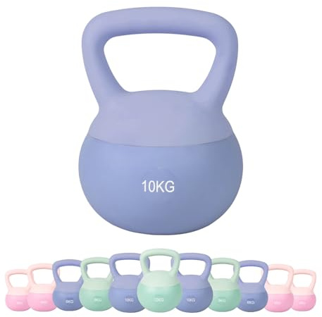 JINPALAY Kettlebell, 2-12 kg, PVC Soft Kettlebell, gefüllt mit feinem Stahlsand, rutschfester breiter Griff, modernes Design, Kettlebell-Gewichte für Übungen zu Hause und im Fitnessstudio (Azurblau 10