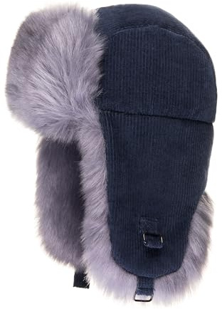 Futrzane Trappermütze aus Cord - Ushanka Damen - Winter Mütze mit Ohrenklappen