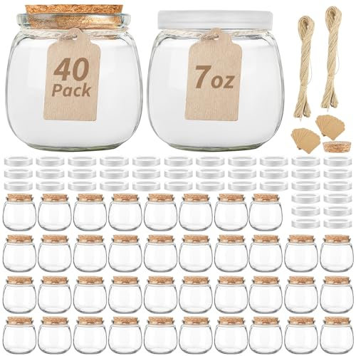 Absovetu 40er Set Kleine Einmachgläser mit Korken 200ml - Etiketten Marmeladengläser Kleine Gläser mit Deckel Honigglas Kerzengläser mit Deckel Overnight Oats Gläser Weihnachten Hochzeit