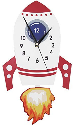 MOUMOUTEN Kinder-Wanduhr, Pendeluhr, weiß und rot, Cartoon-Stille Wanduhr, Kinder-Pendel, Kinderzimmer-Dekoration