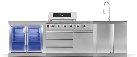 GORILLER Grillmaster Selected Silver - Cocina de acero inoxidable para exteriores, incluye asador, 4 + 2 quemadores, 296 x 58 x 143 cm, premontada