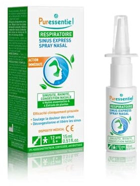 Puressentiel – Respiratory – Express Sinus Nasal Spray – Natural Remedy for Sinusitis, Nasal Congestion and Nasal Pain – Clinically Proven Efficacy – Organic Essential Oils & Plant Extracts – 15 ml