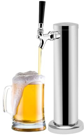 HUSPOO Columna de acero inoxidable, grifo de cerveza, dispensador de torre de cerveza, vasos de cerveza, portátil, con grifo individual, 330 x 76 mm, columna de depósito para fiestas, bares, pubs,