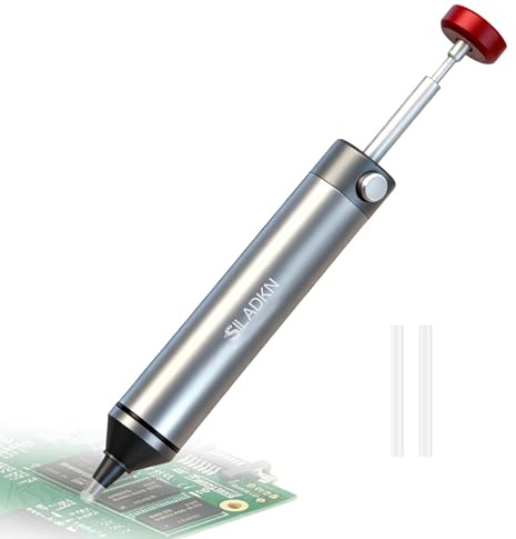 SILADKN Desoldering Tool for Engineer, 30hg-cm Strong Suction Metal Soldering Iron Solder Sucker, Manual Vacuum Suction Soldering with 50mm Silicone Nozzle for Integrated Circuit Board Repair 1PCS