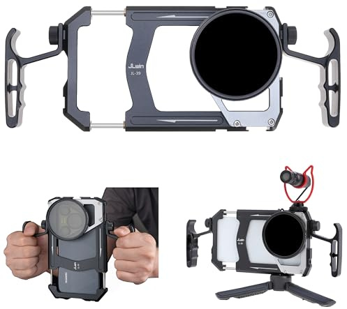 Fotga Universal smartphonebur foto videostabilisator med handtag + 67 mm variabelt ND-filter ND2 till ND400 för iPhone Samsung mobiltelefon Vlog Live Stream videoinspelning, stativ för kallt skor