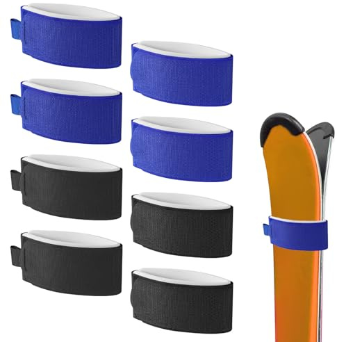 lasuroa 8pcs Ski Strap Fasteners, Adjustable Ski Wrap Straps Ski Bands for Storage Ski Fastener Tape Ski Storage Tie with Protective Pad Ski Bindings Accessories for Winter Sports(Blue & Black)