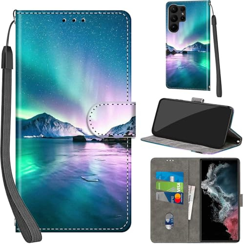 Handyhülle für Samsung Galaxy S23 Ultra Leder Wallet Tasche Herzen | 3 Kartenfächer & 1 Geldfach, Magnetverschluss, Ständerfunktion, robuste premium PU leder klapphülle für Samsung S23 Ultra