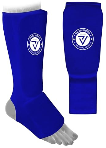 VADER Elastiska skenbensfärgade fotdynor kickboxning MMA muay thai skenben skydd skyddande ben fotdyna för karate Taekwondo kampsport träning sparring boxning benskydd barn/vuxna (stor/vuxen, blå)