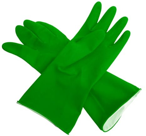 Farla Medical KleenMe Rubber Gloves Pack of 6 Medium Household Essentials for Cleaning & Washing Up Flocked Lining Green Gloves