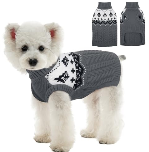 Kuoser Hundepullover Winter Strickpullover für Hunde, Weicher Warmer Hundepulli, Hundekleidung für Kleine Hunde, Grau S