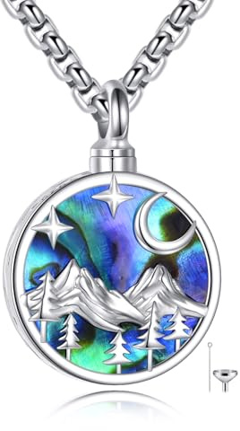 DAYLINLOVE Cadena de urna para cenizas, plata de ley 925, árbol de montaña, concha de abulón, colgante, collar, cremación, recuerdo, joyas regalos para las cenizas de un ser querido para mujer