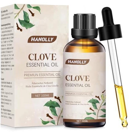 HANOLLY Aceite Esencial Clavo de Olor 100ml, Aceites Esenciales Naturales para Difusor, Humidificador, Vela, Fabricación de Jabón, Aromaterapia Aceite para Piel, Masaje, Baño