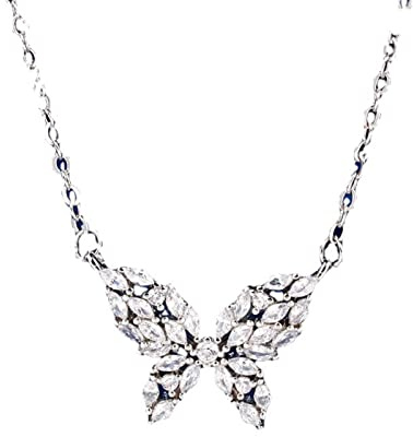 Mesnt Halskette Weissgold, Frauen Halskette Collier aus 14 Karat Weißgold Schmetterlingsanhänger mit Labordiamant