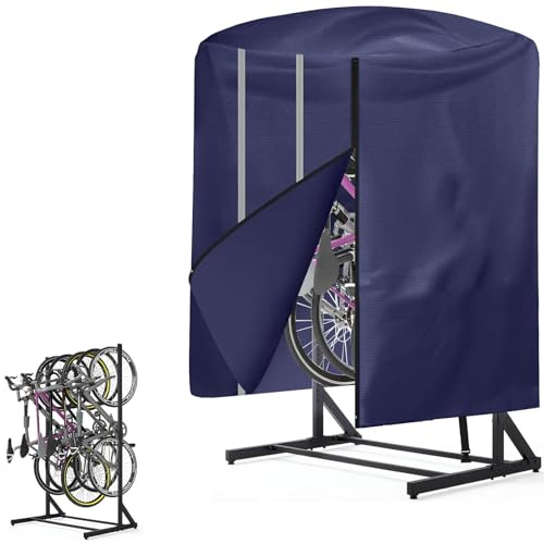 Vertical Bike Rack Cover for Garage - Waterproof Freestanding Bike Storage Rack Cover for Indoor Outdoor , Tear Proof Weatherproof Protection Against Rain, Snow, Dust (Storage Rack Not Included)