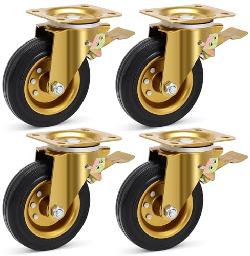 Nefish 6 Inch Outdoor Heavy Duty Caster, Large Castors Wheels Set of 4 with Brake, Durable Industrial Grade Casters 2600 LBS, 360 Degree Plate Swivel Castor Wheels for Cart, Workbench, Machine