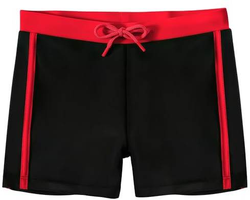 FILOWA Baddräkt Barn Pojke Baddräkt Fodrad Badshorts med dragsko Justerbar Snabbtorkande Badshorts För Barn Pojkar 7-14 År, Röd, 13-14 �r