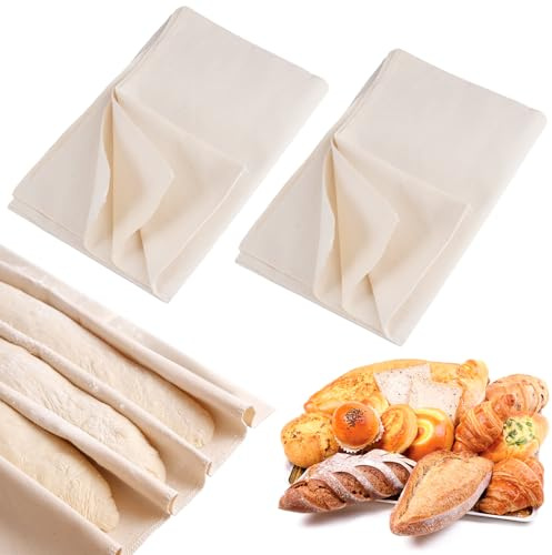 2 Stück Leinentuch, 120 x 70 cm Bäckerleinen Teigtuch Leinentuch Brot Backen Leinentuch Zum Brot Backen Bakers Cloth Teigtuch Naturleinen Brot Backe Zubehör, für Fermentieren Brots Baguette Brotteig