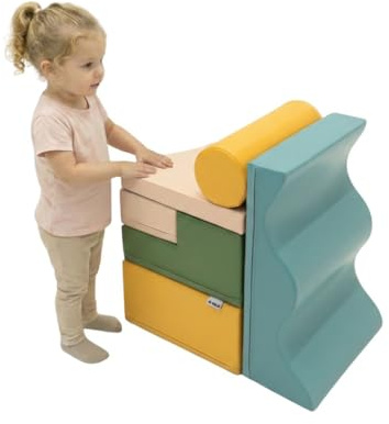IGLU Soft Play Explorer Toboganes Infantiles Bloques Psicomotricidad Infantil Parque Montessori Juego de 6 Espuma Educativos para Niños Escalada Bebe (Pastel Sea)
