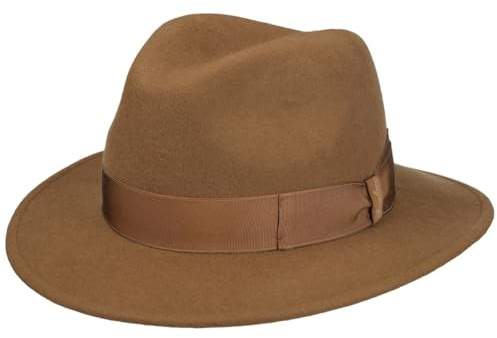 Borsalino Piemonte Traveller Wollhut Wollfilzhut Filzhut Damen/Herren - Made in Italy mit Ripsband, Ripsband Herbst-Winter Winter - 60 cm Hellbraun