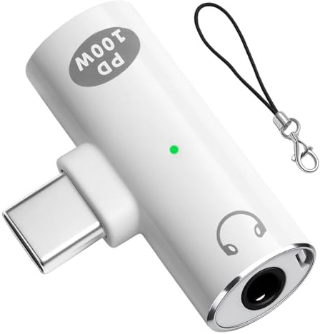 Pmqs Adaptador USB C a Jack 3.5mm, 2 en 1 de Carga Rápida de 100W y Convertidor, Adaptador de Auriculares USB-C para Teléfonos Móviles, Portátiles y Tabletas con Interfaz Tipo C