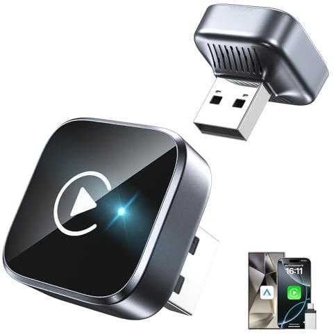 2-in-1 Wireless CarPlay Adapter 2026 Support Apple CarPlay & Android Auto, Mini Bluetooth USB A & USB C Dongle Convert Wired to Wireless Compatible with iPhone & Android