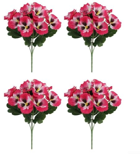 Set of 4 Faux Pansy Flowers Artificial Pansy Bouquet Plastic Butterfly Orchid Flowers Decorative Pansy Stems Wedding Floral Decor Party Flower Decor Home Office Decor 35cm(Pink)