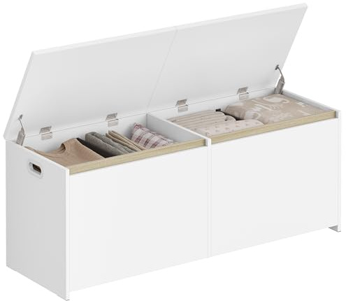 Hzuaneri 120cm Baul almacenaje, Puff almacenaje, Banco de Doble Puerta, Banco con Espacio Interior Ahorraespacio, para Salón, Entrada y Dormitorio, 40 x 120 x 47 cm, Blanco SB21203X