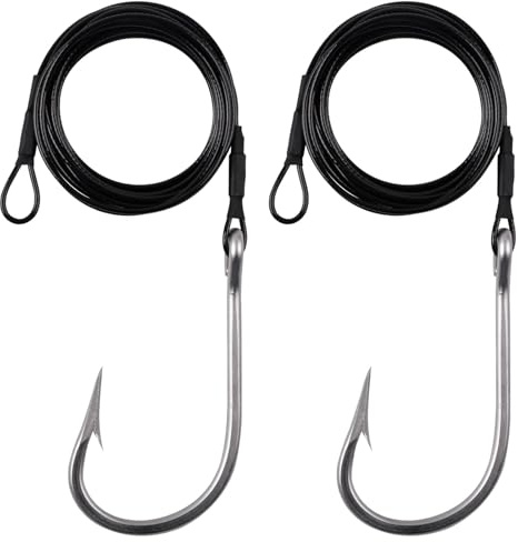 Shark Fishing Hook Rigs Stainless Steel Wire Leader Wire with Tuna Shark Hooks Rigs Saltwater Fishing Deep Sea Hooks Big Fish Shark Leader Rig (8/0-2 packs)