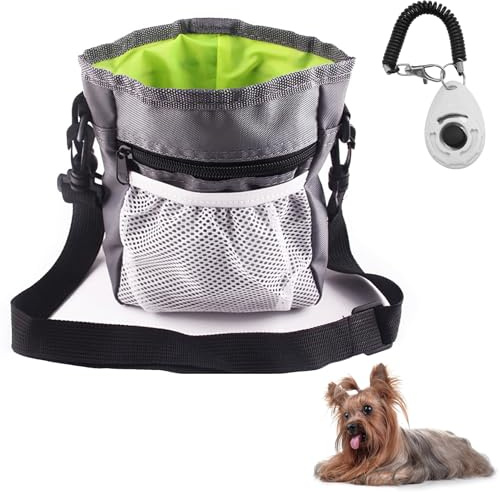 Leckerlitasche für Hunde Oxford-Gewebe Mit Schultergurt Futterbeutel Hund Futterbeutel Hundetraining Klein Praktische Gassi Tasche Hund mit Mehreren Taschen Leckerlibeutel und Training Clicker Set